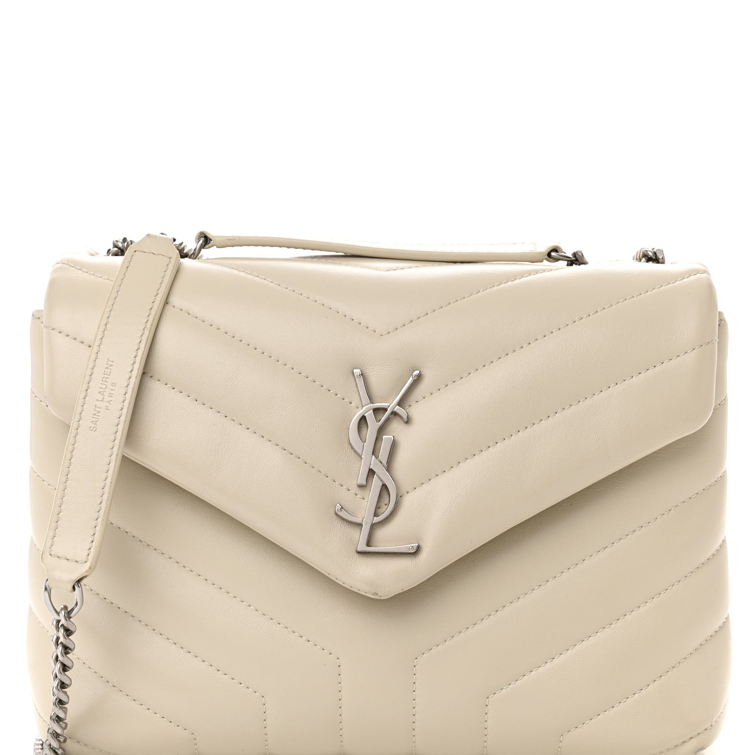 Saint Laurent Calfskin Y Quilted Monogram Small Loulou Chain Satchel Crema Soft 8 of 15
