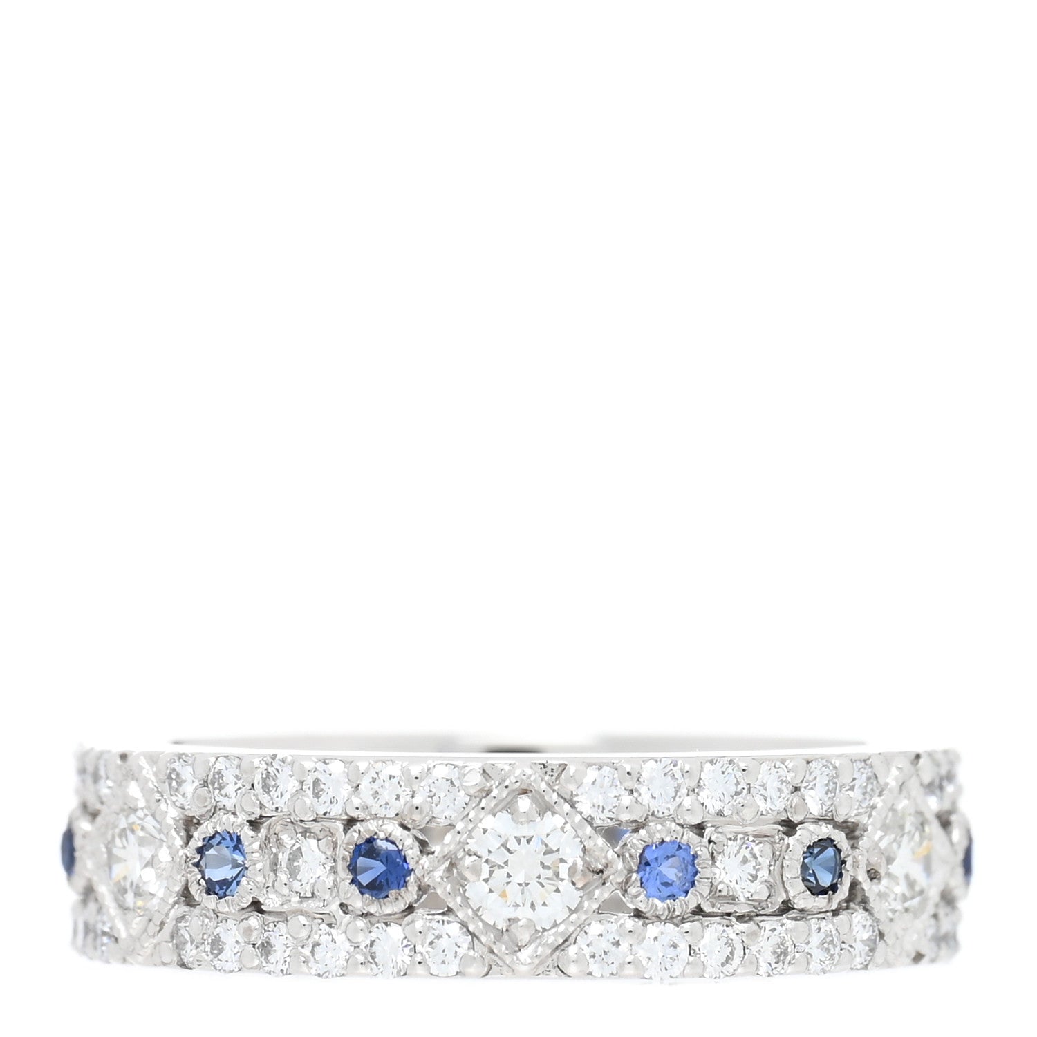 Tiffany Platinum Diamond Blue Sapphire 4.5mm Jazz Band Ring 47 4 1 of 5