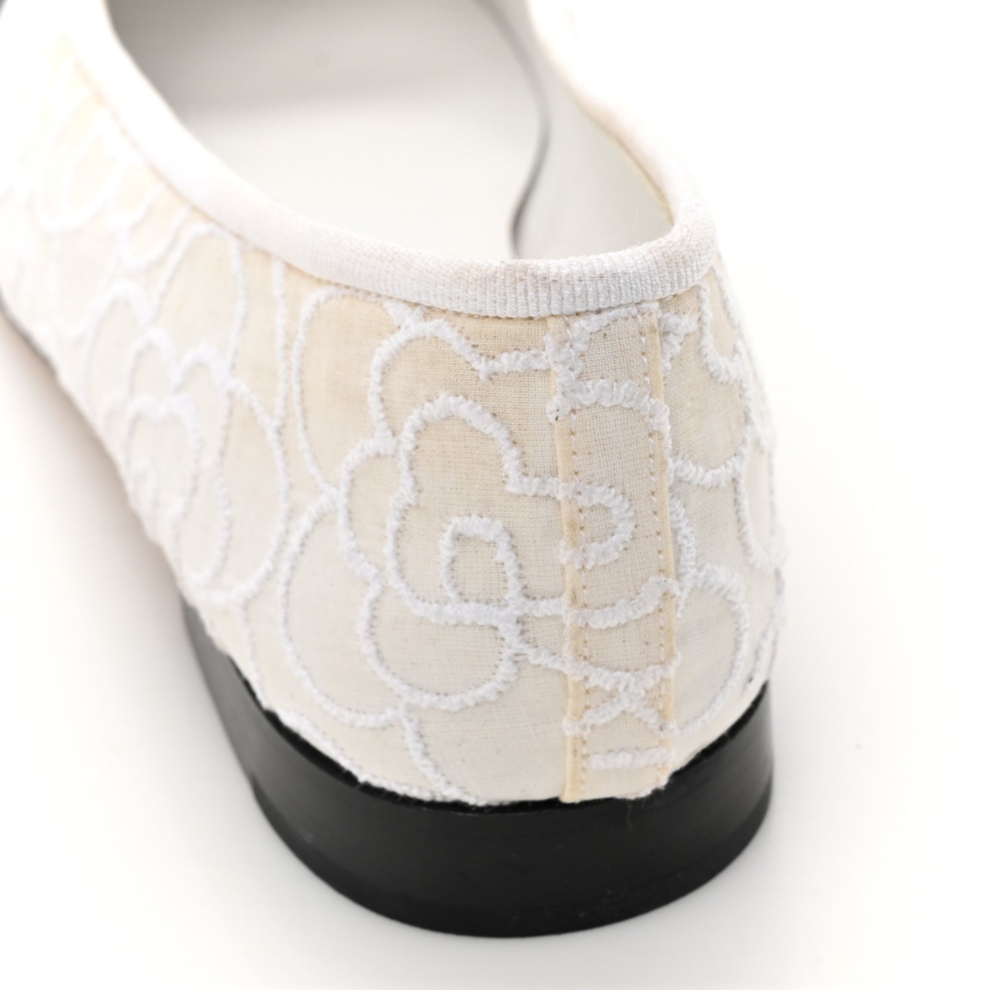 Fabric Camellia Embroidered Grosgrain Cap Toe Ballerina Flats 35.5 White Black