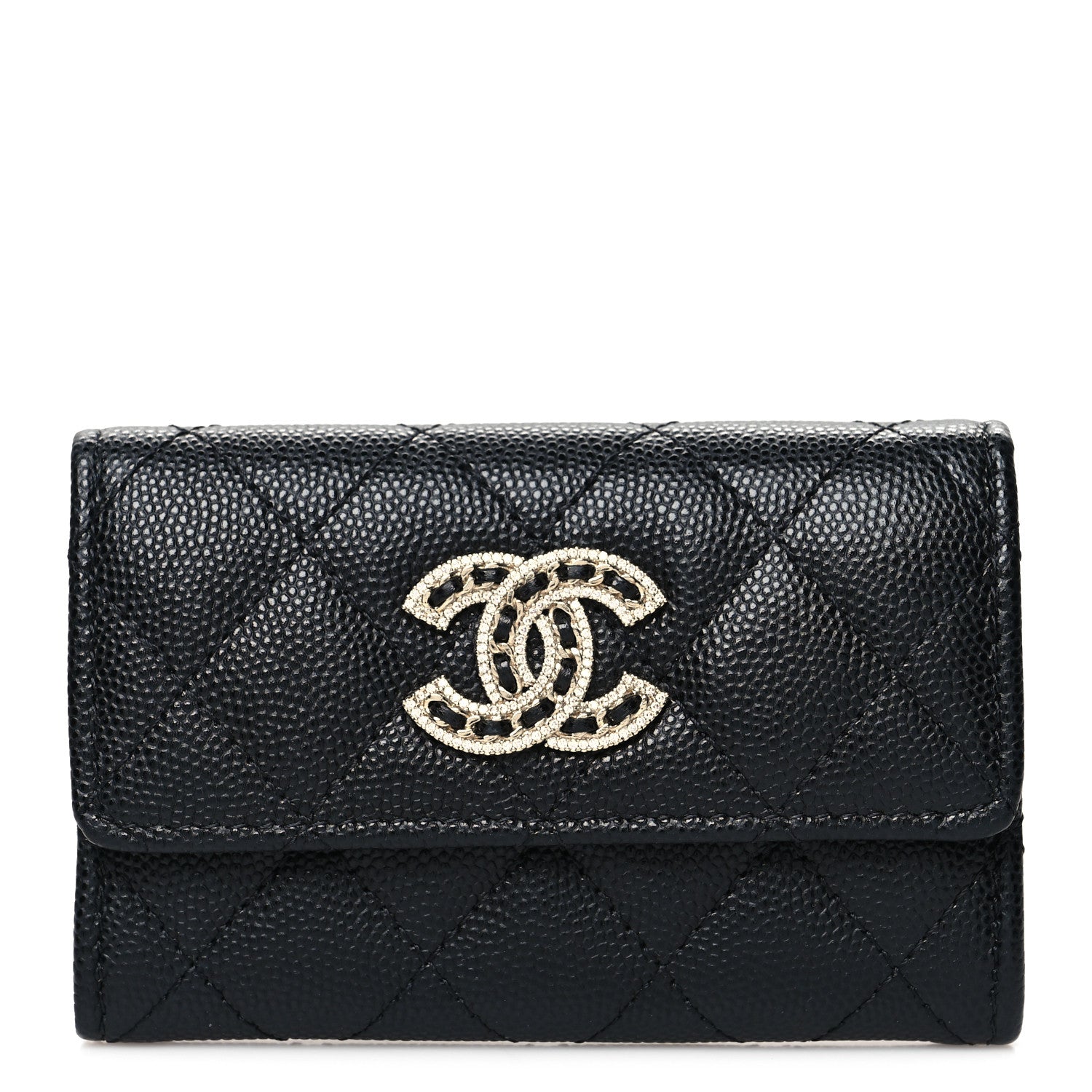 Chanel Caviar Quilted Crystal CC Flap Card Holder Black 1 of 10