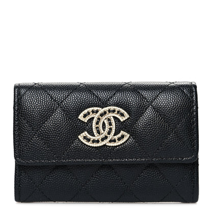 Chanel Caviar Quilted Crystal CC Flap Card Holder Black 1 of 10