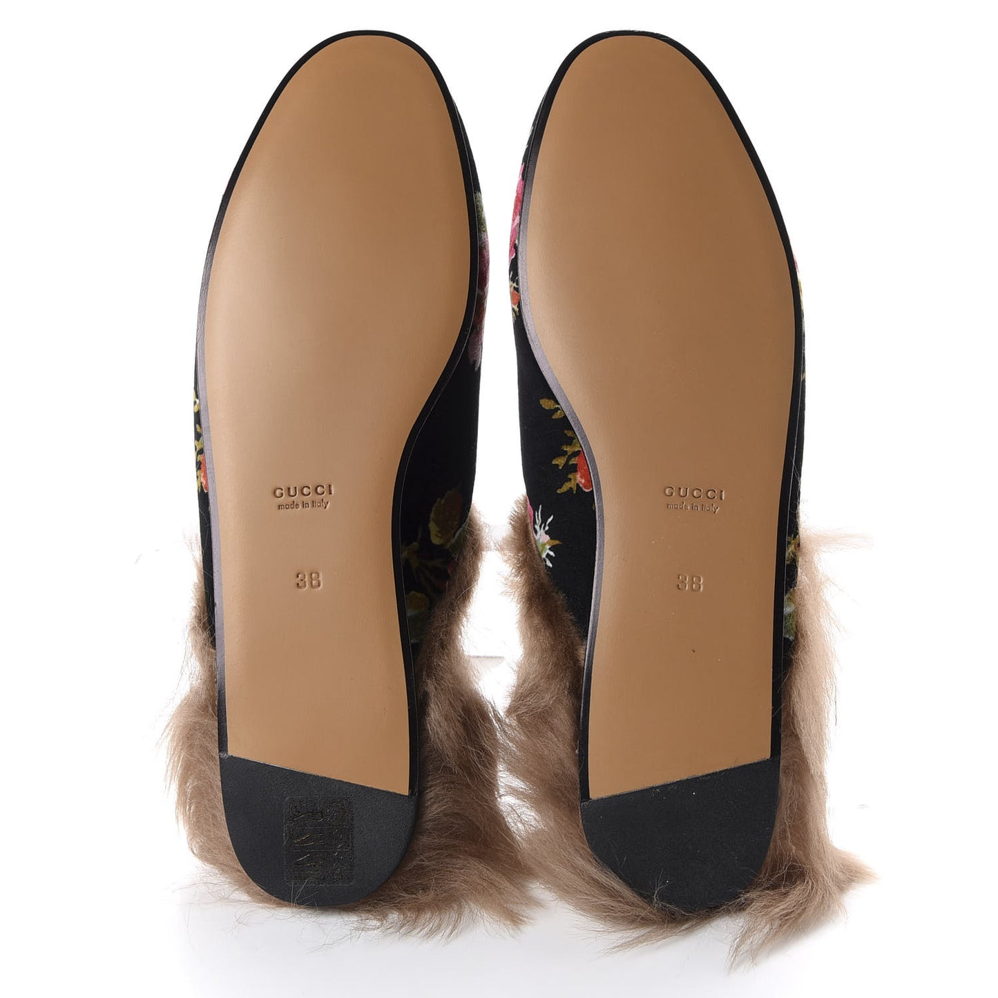 Velvet Fur Floral Womens Princetown Slippers 38 Black