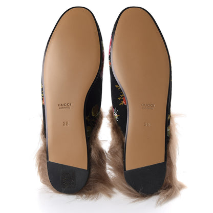 Gucci Velvet Fur Floral Womens Princetown Slippers 38 Black 5 of 9