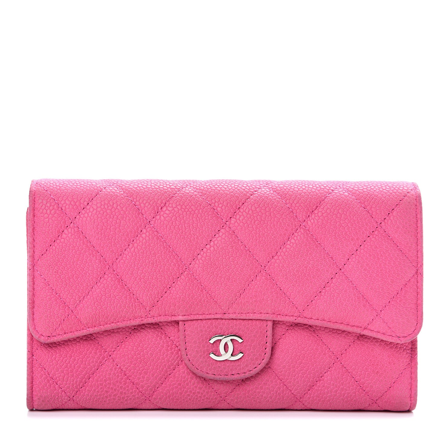 Iridescent Caviar Quilted Large Flap Wallet Pink