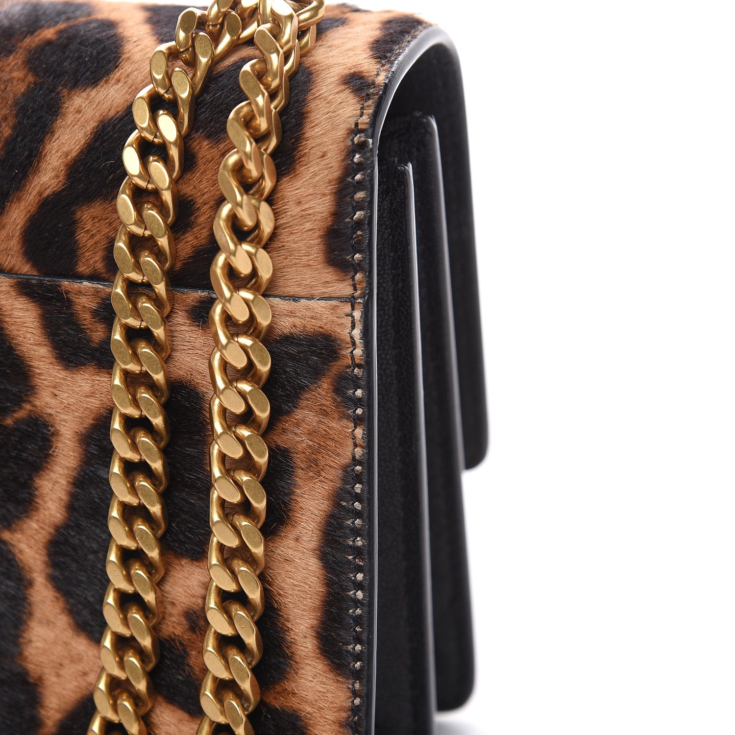 Saint Laurent Calf Hair Monogram Small Sunset Chain Wallet Leopard 8 of 12