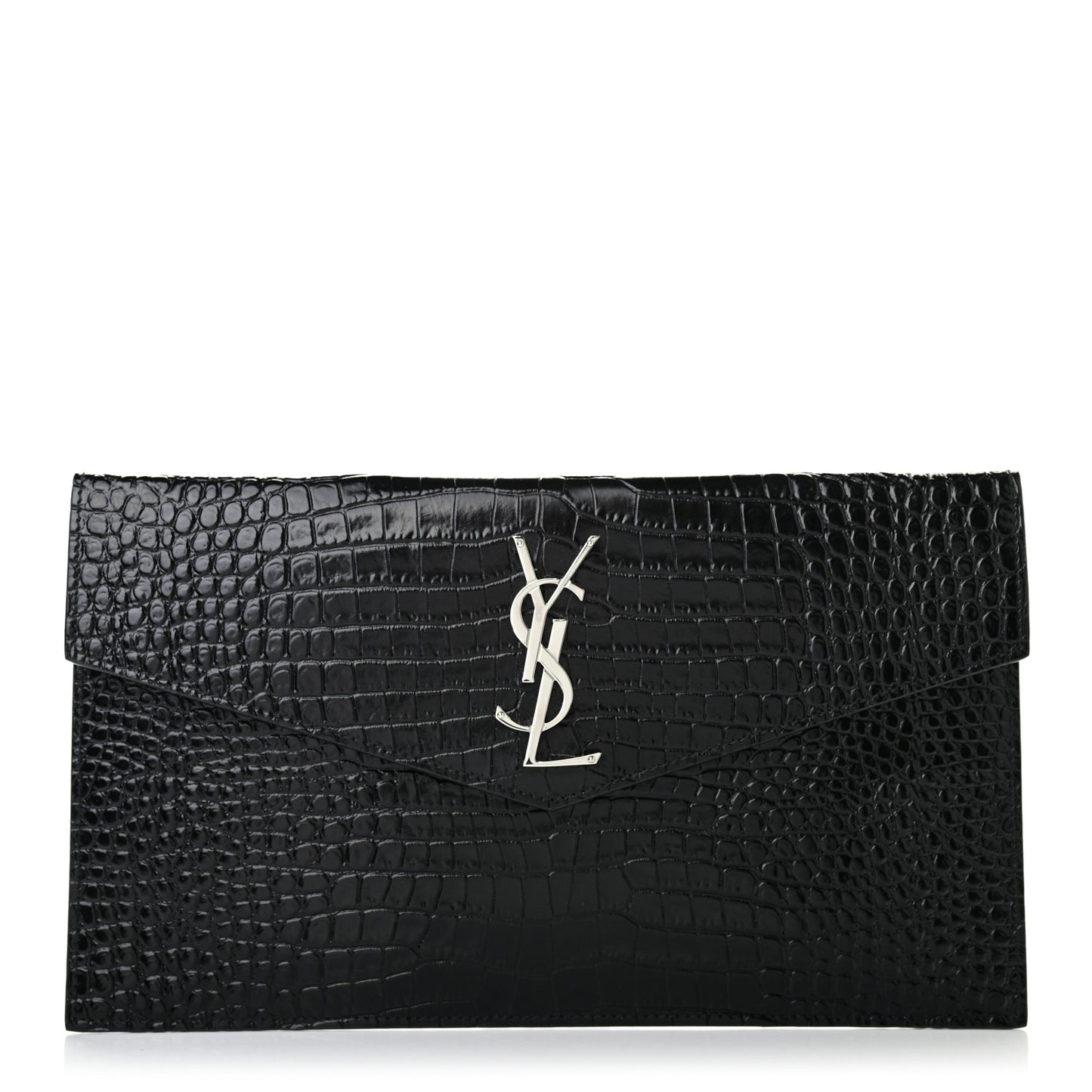Calfskin Crocodile Embossed Uptown Monogram Pouch Black