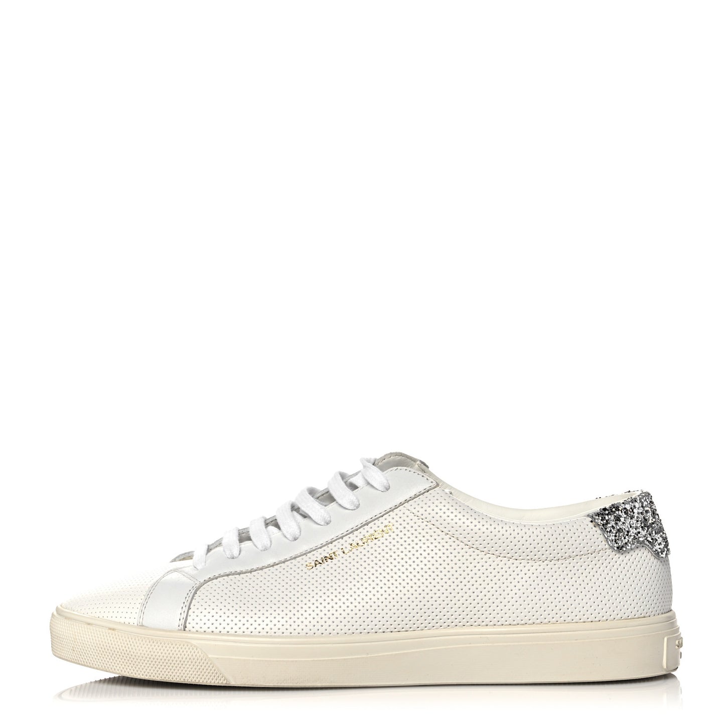 Perforated Calfskin Glitter Andy Low Top Sneakers 37.5 White Silver