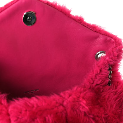 Saint Laurent Merino Shearling Lambskin Quilted Small Loulou Puffer Monogram Chain Satchel Fuchsia 14 of 15