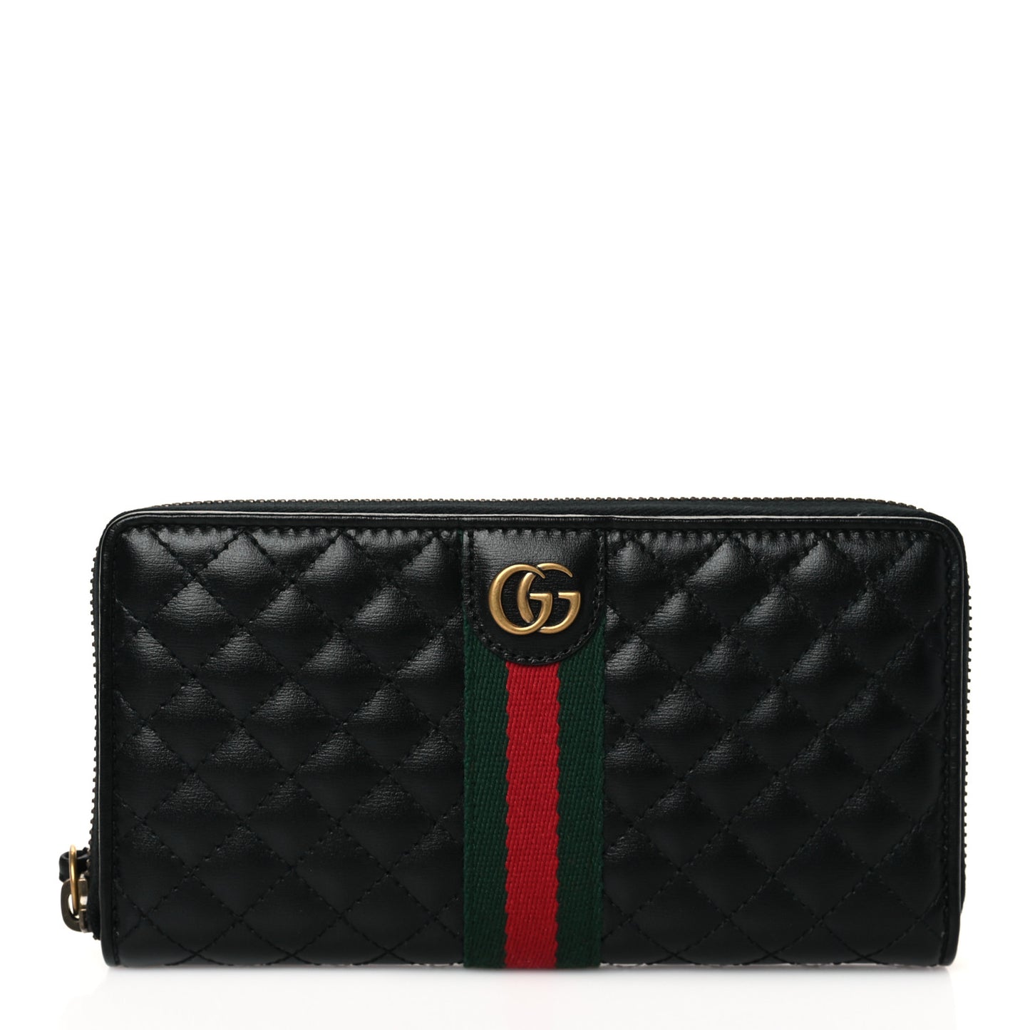 Calfskin Web Trapuntata GG Zip Around Wallet Black