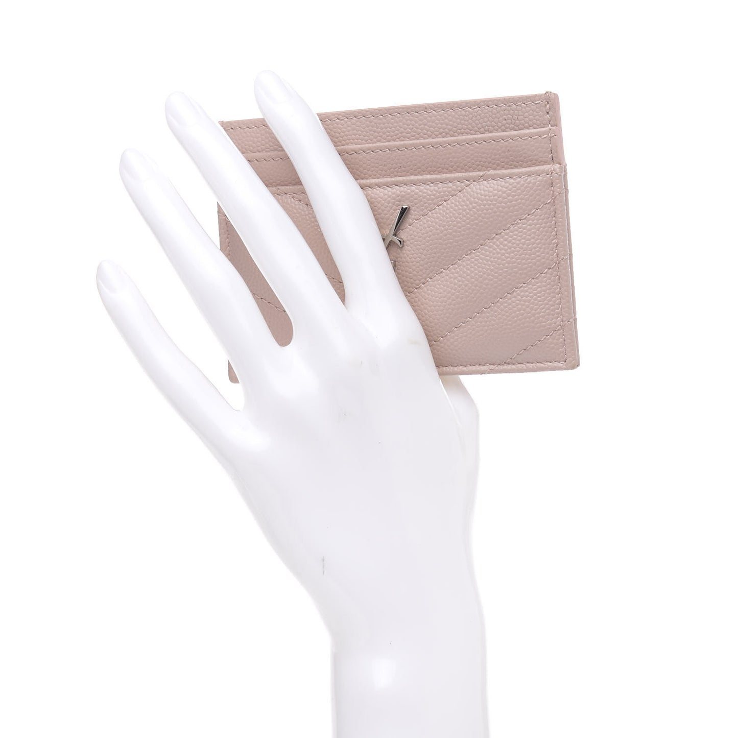 Grain De Poudre Matelasse Chevron Monogram Credit Card Case Pale Blush