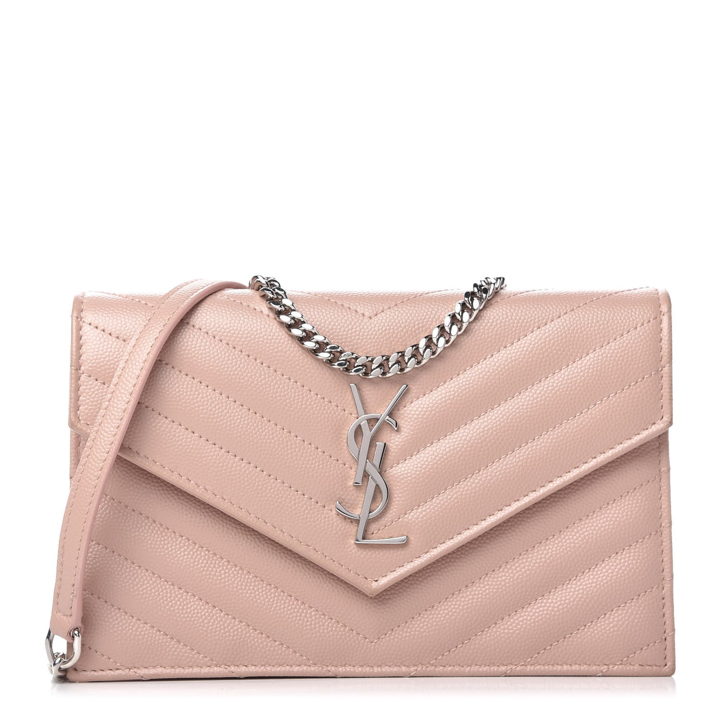 Grain De Poudre Matelasse Chevron Monogram Envelope Chain Wallet Pale Pink