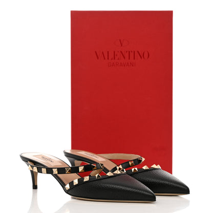 Valentino Garavani Pebbled Calfskin Rockstud Cross Strap 50mm Mules 37 Black 9 of 9