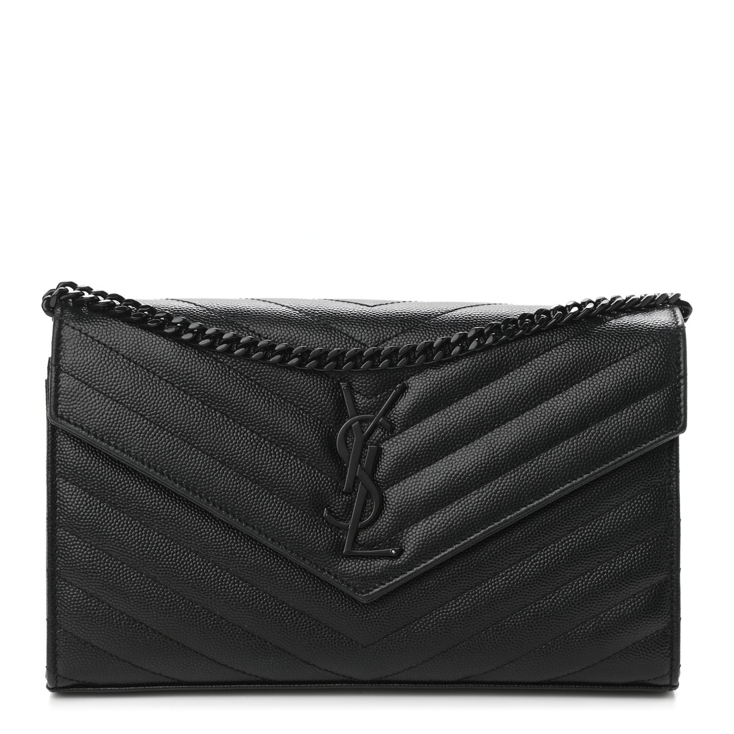 Grain De Poudre Matelasse Chevron Monogram Chain Wallet Black