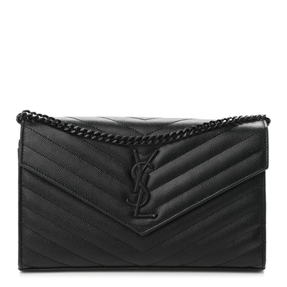 Saint Laurent Grain De Poudre Matelasse Chevron Monogram Chain Wallet Black 1 of 8