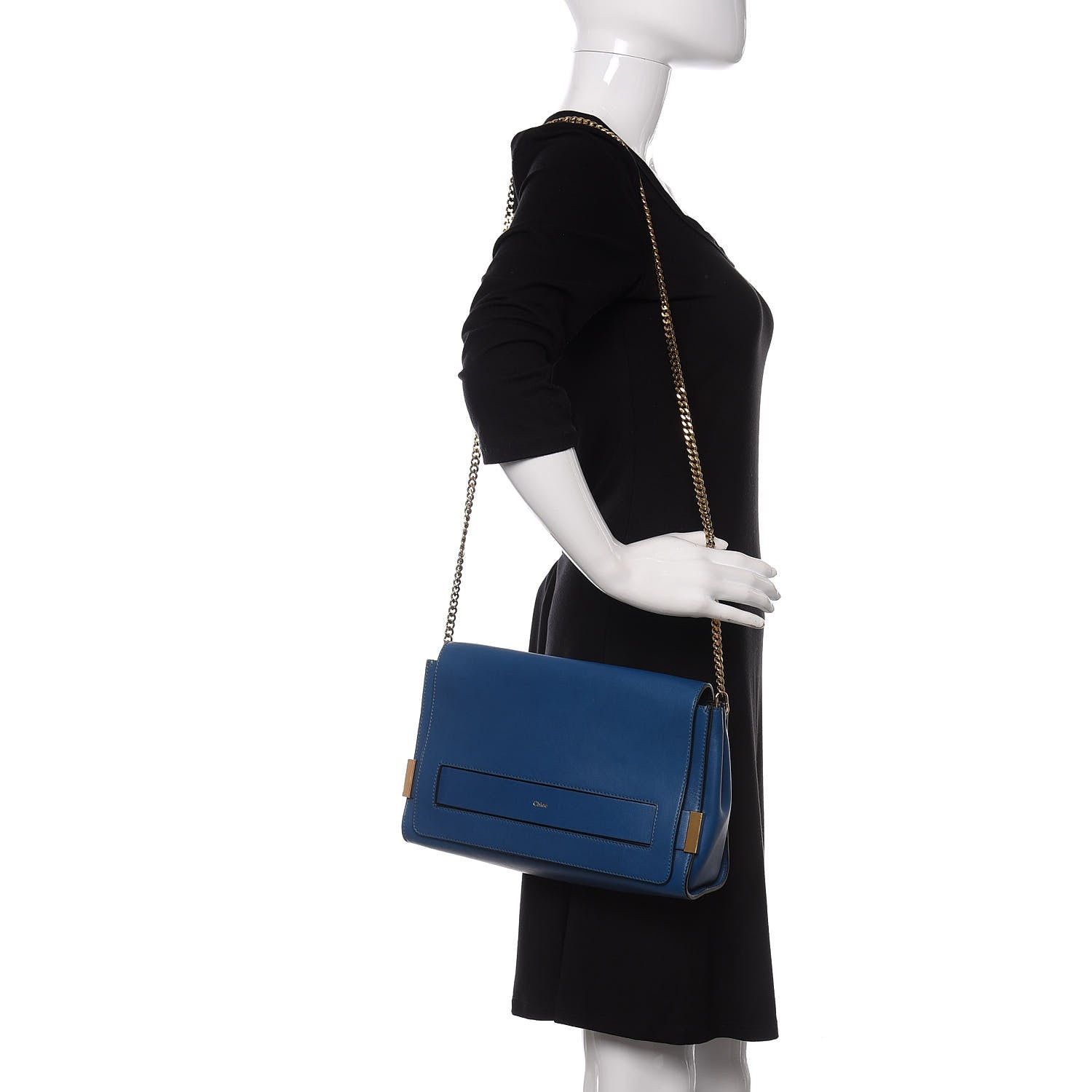 Chloe Lambskin Large Elle Chain Clutch Blue 2 of 9