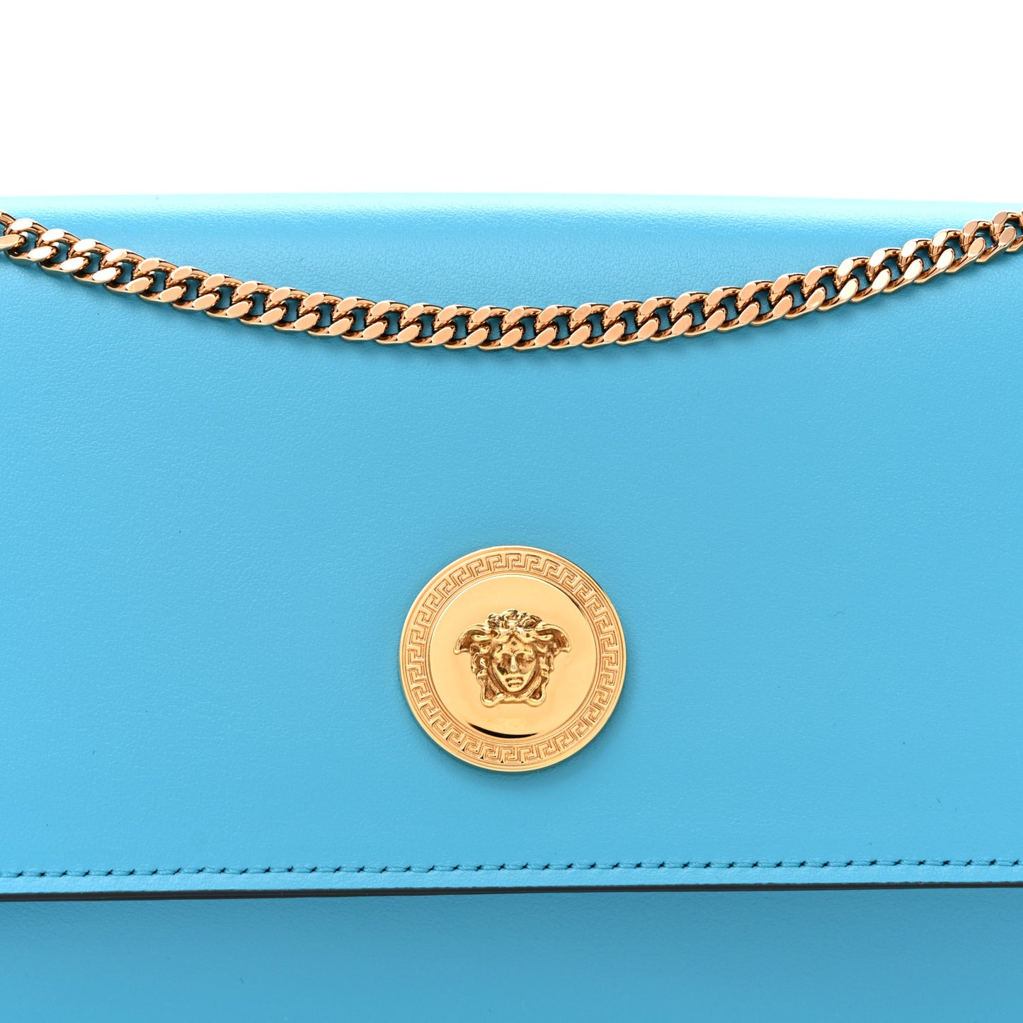 Calfskin Medusa Wallet on Chain Crossbody Blue