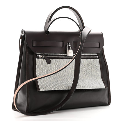 Hermes Toile H Berline Vache Hunter Herbag Zip PM 31 Cassis Ecru Black Rouge Sellier 3 of 9