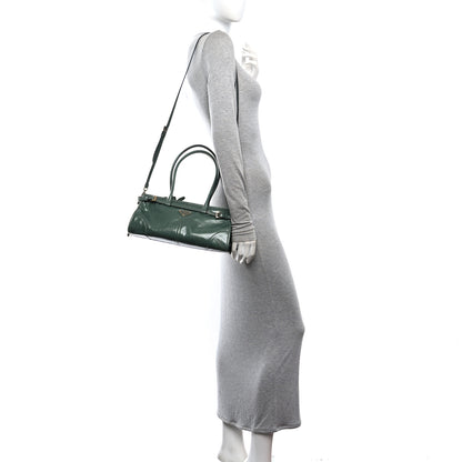 Prada Glossy Calfskin Triangle Medium Bonnie Shoulder Bag Salvia 2 of 9