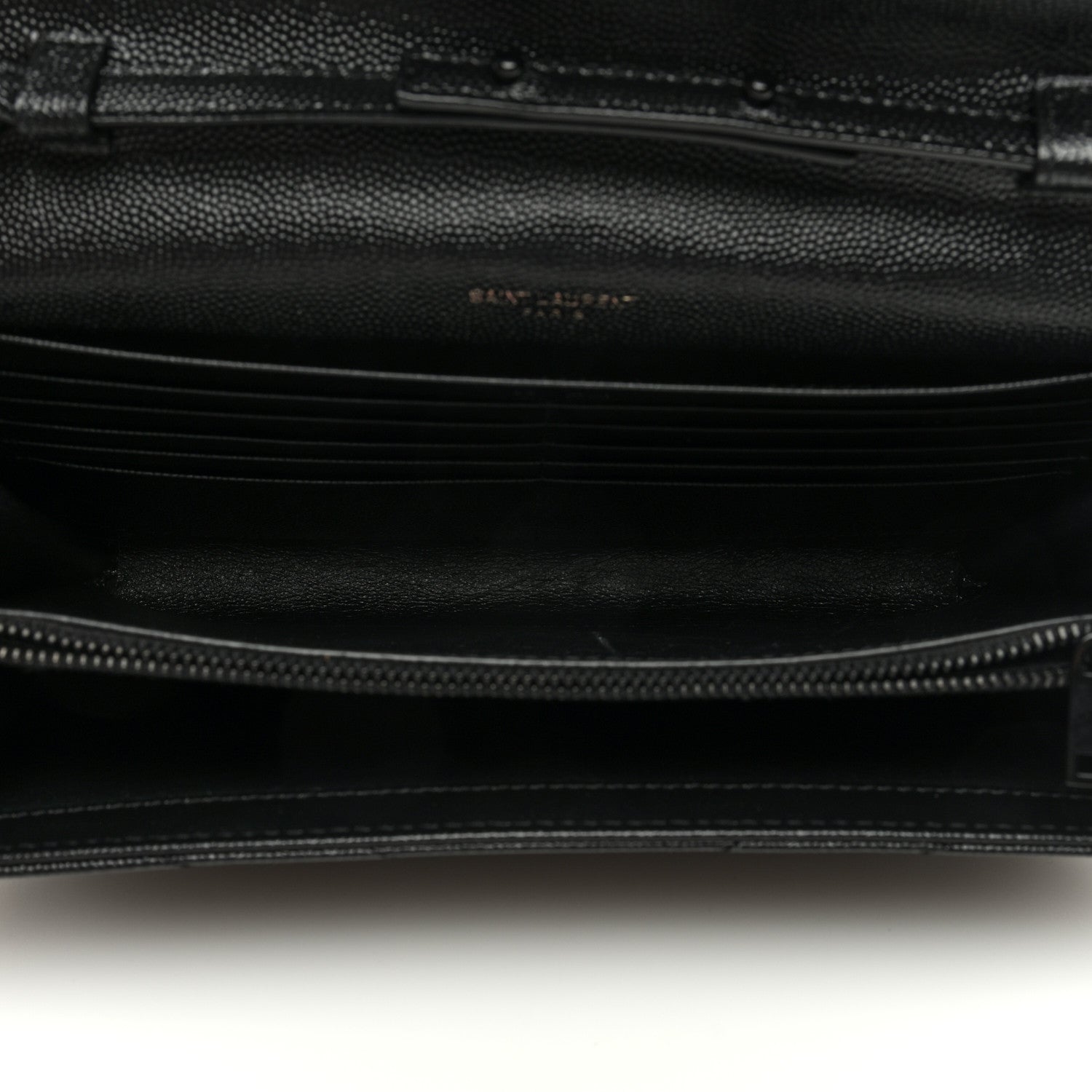 Saint Laurent Grain De Poudre Matelasse Chevron Monogram Monochrome Chain Wallet Black 5 of 8