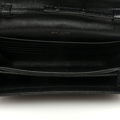 Saint Laurent Grain De Poudre Matelasse Chevron Monogram Monochrome Chain Wallet Black 5 of 8