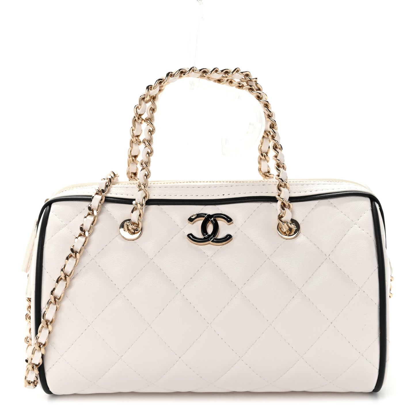 Lambskin Quilted Resin CC Mini Bowling Clutch With Chain White Black