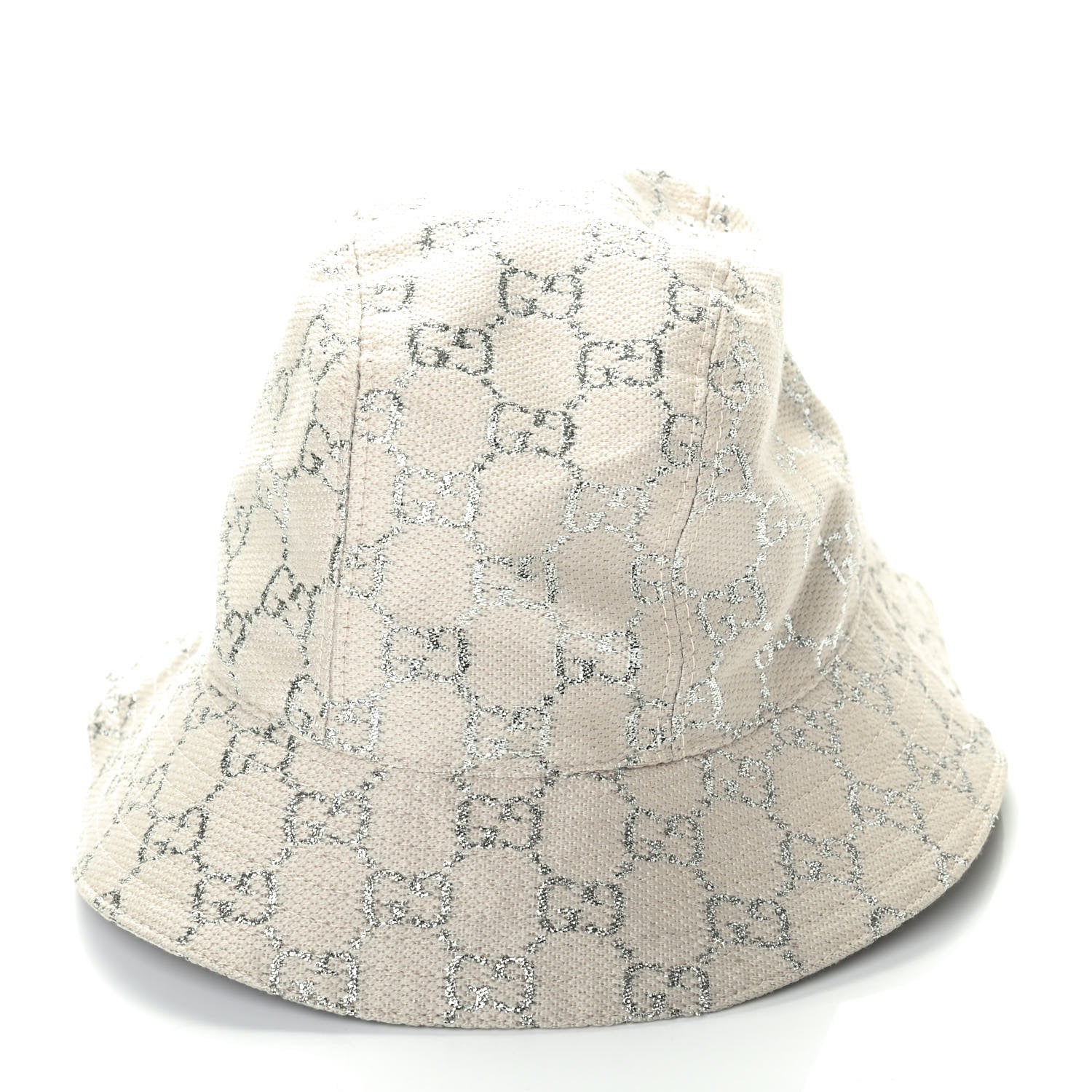 Gucci Canvas Lame GG Monogram Bucket Hat S Gardenia Silver 3 of 4