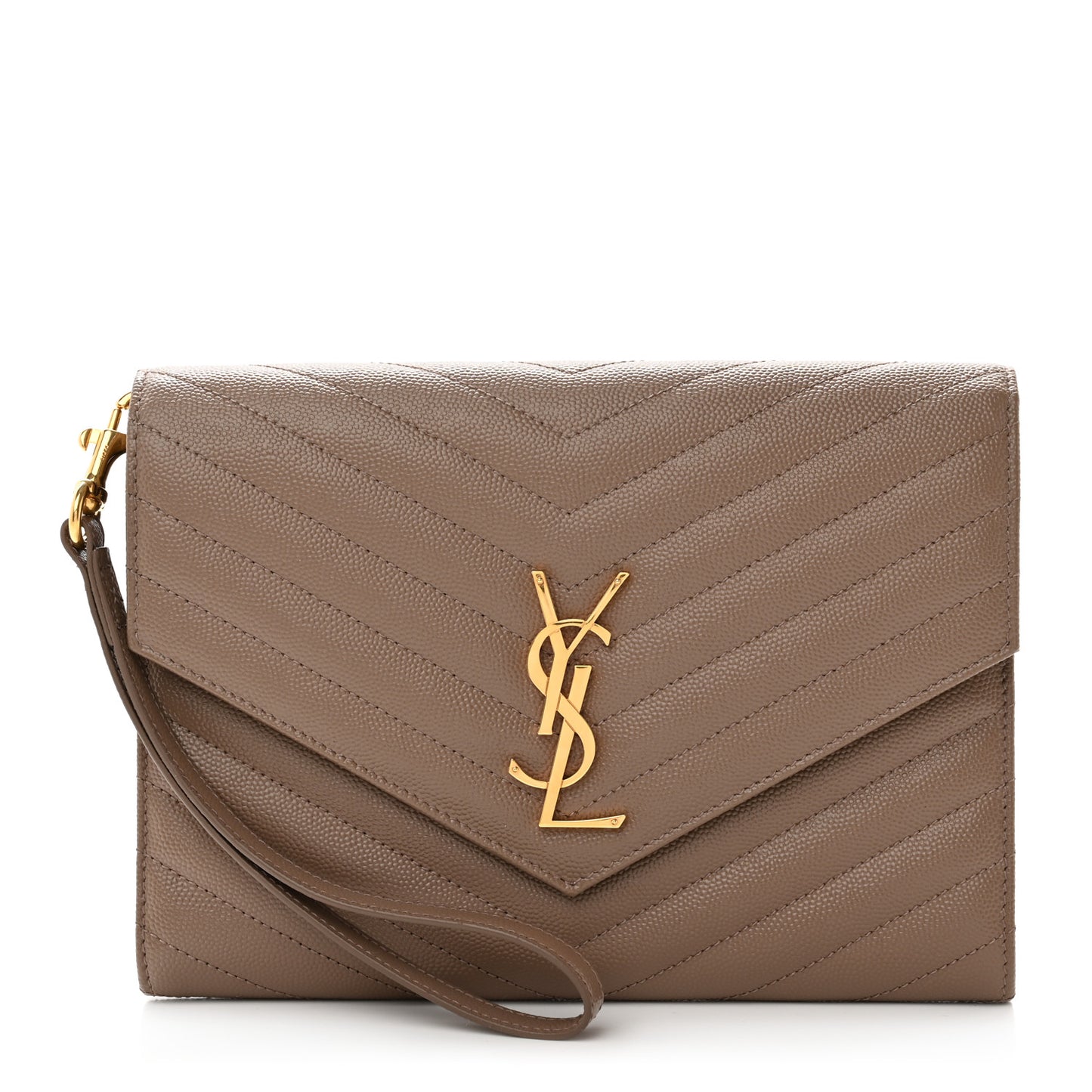 Grain De Poudre Matelasse Chevron Monogram Envelope Clutch Dark Beige