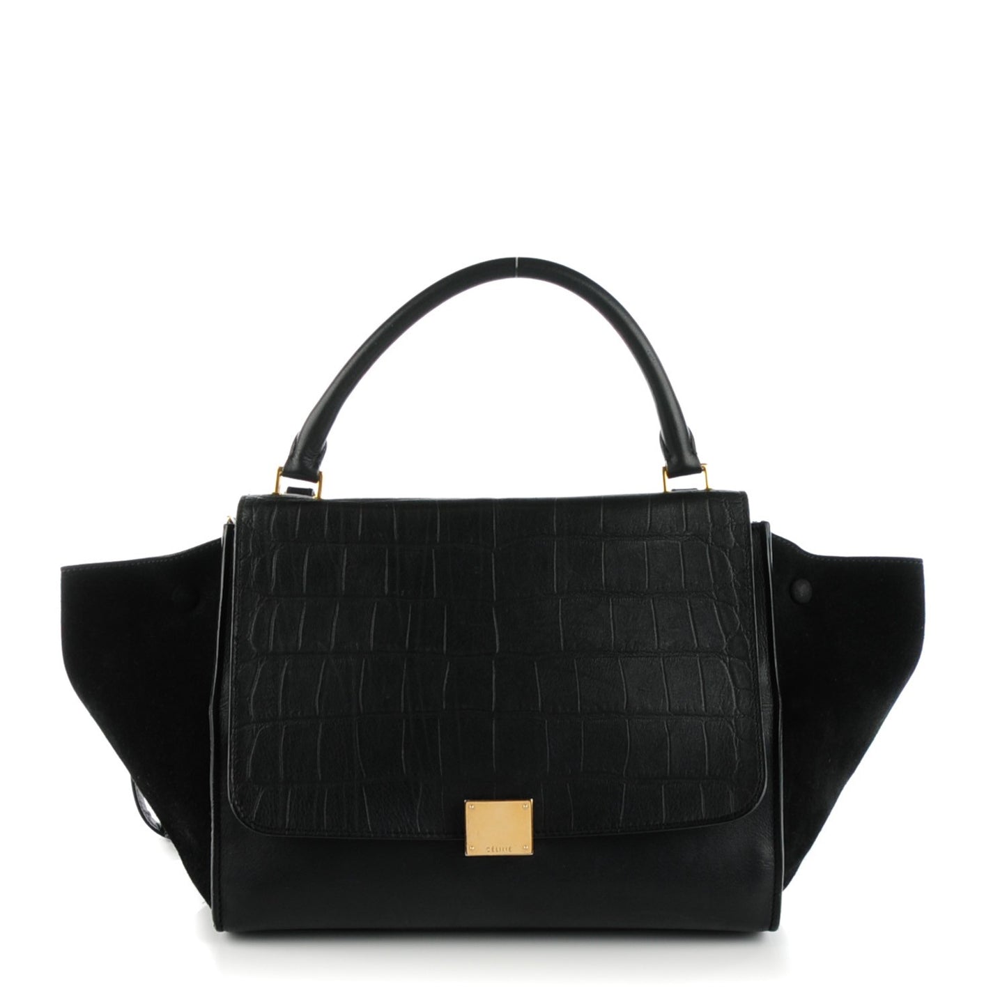 Crocodile Embossed Calfskin Suede Medium Trapeze Black