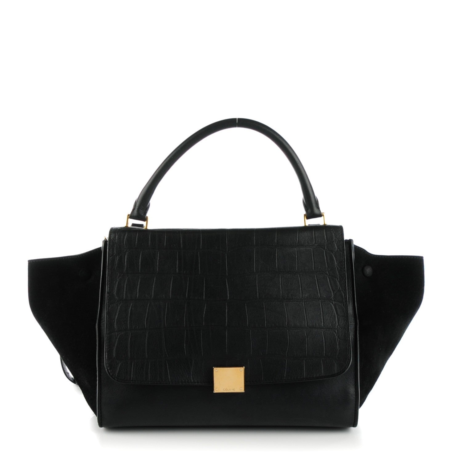 Celine Crocodile Embossed Calfskin Suede Medium Trapeze Black 1 of 9