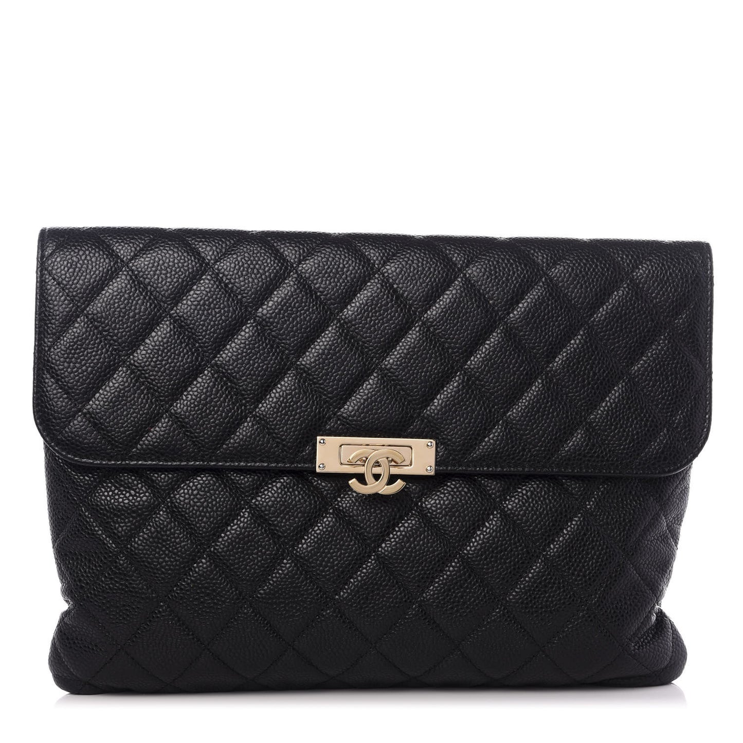 Caviar Quilted Medium Golden Class Pouch Black