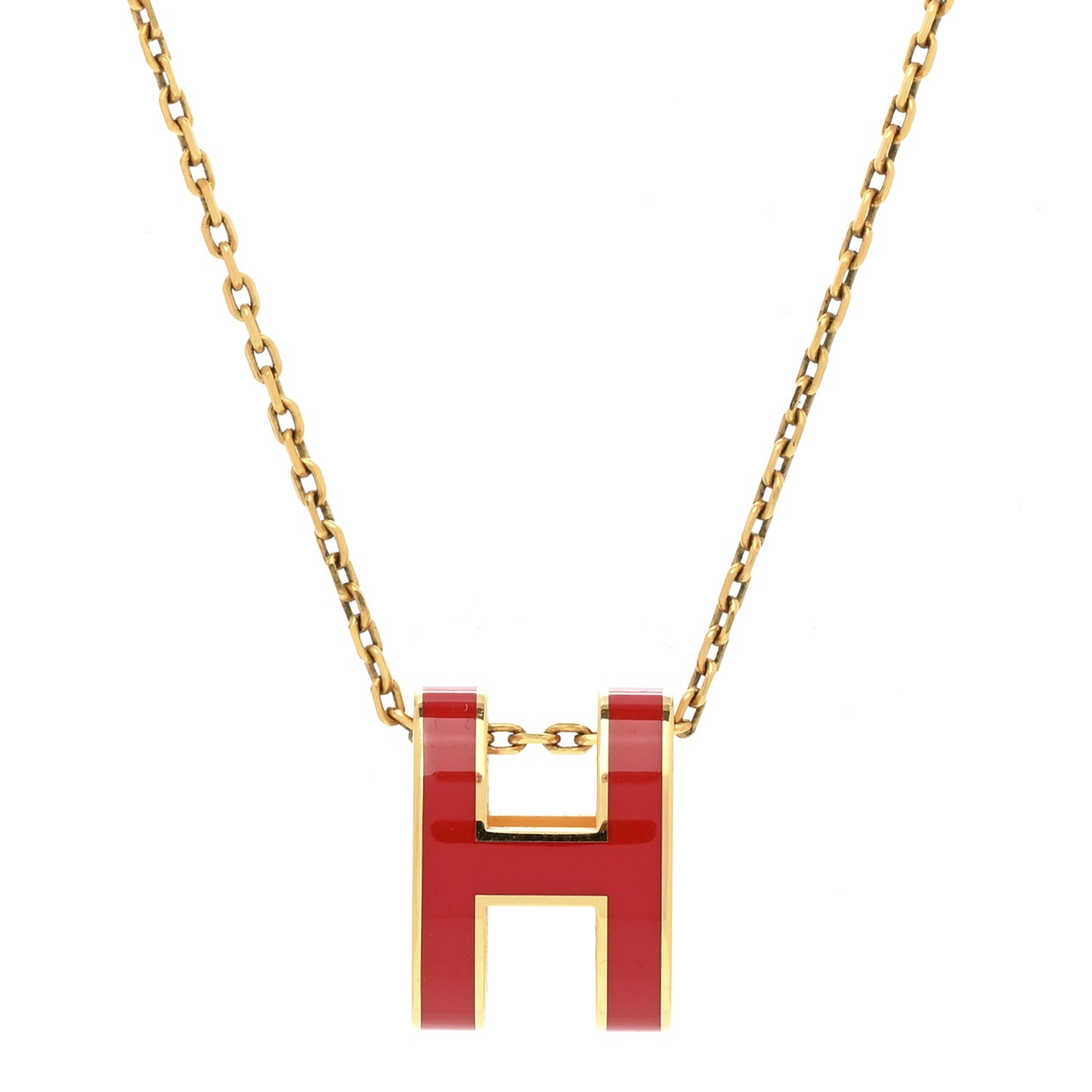 Lacquered Gold Pop H Pendant Necklace Rouge Vif