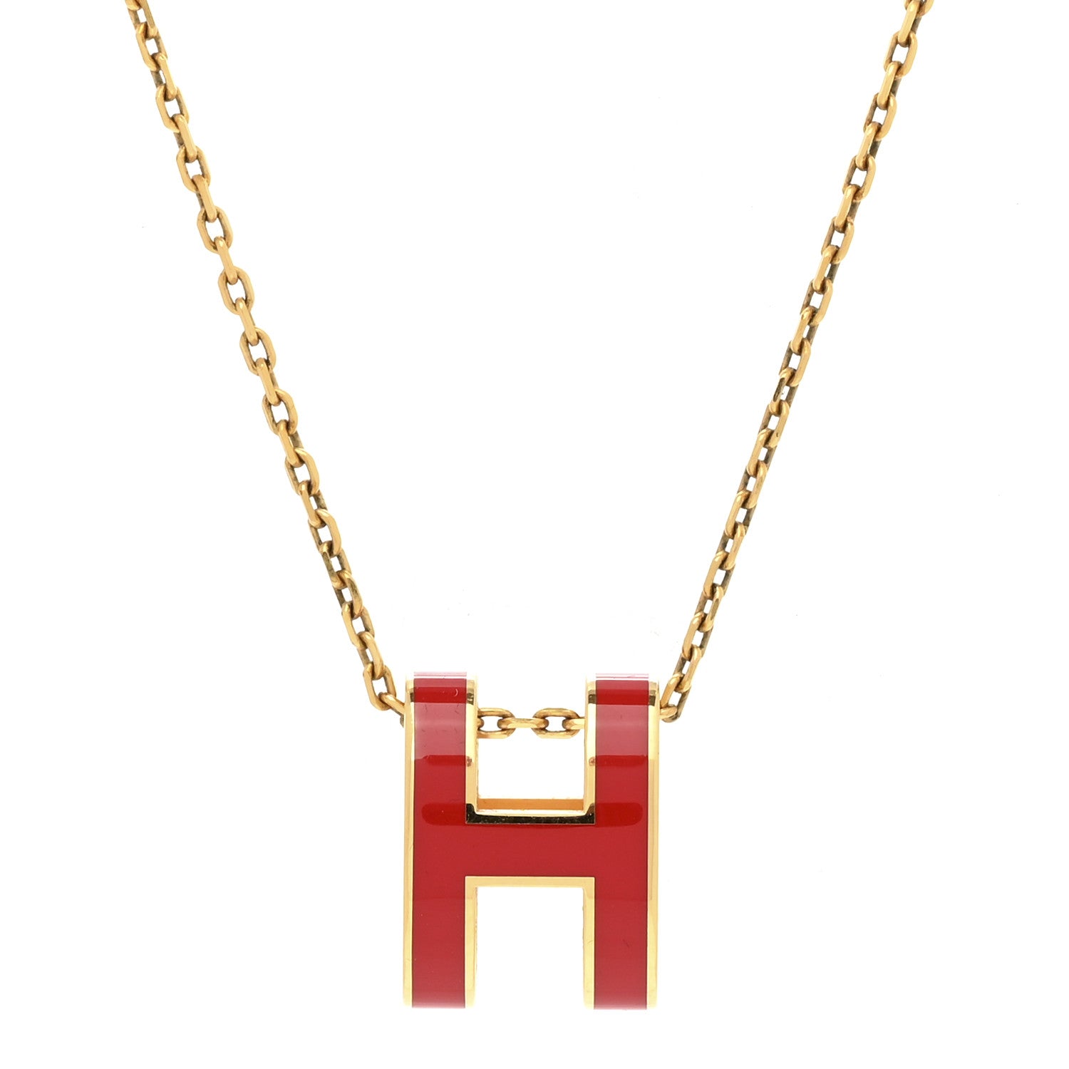 Hermes Lacquered Gold Pop H Pendant Necklace Rouge Vif 4 of 6