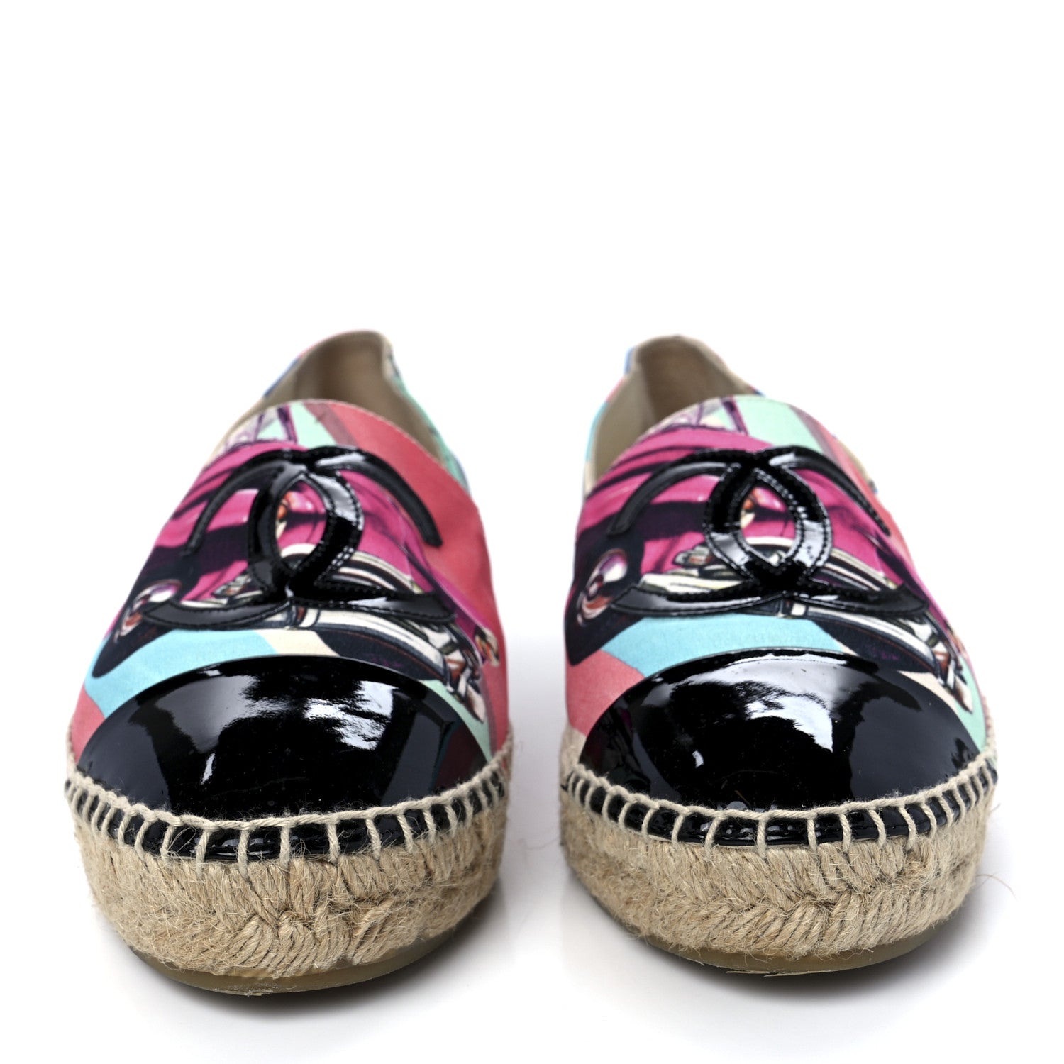 Chanel Fabric Patent CC Espadrilles 38 Multicolor Black 2 of 11