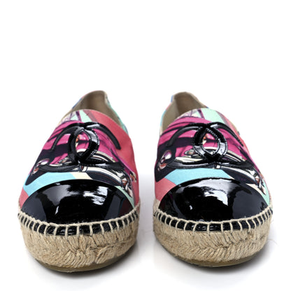 Chanel Fabric Patent CC Espadrilles 38 Multicolor Black 2 of 11