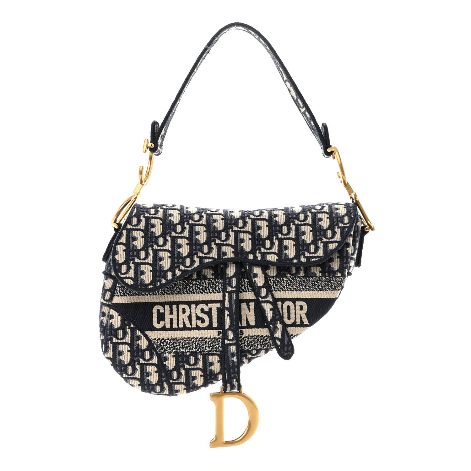 Christian Dior Oblique Embroidered Saddle Bag Blue 1 of 10