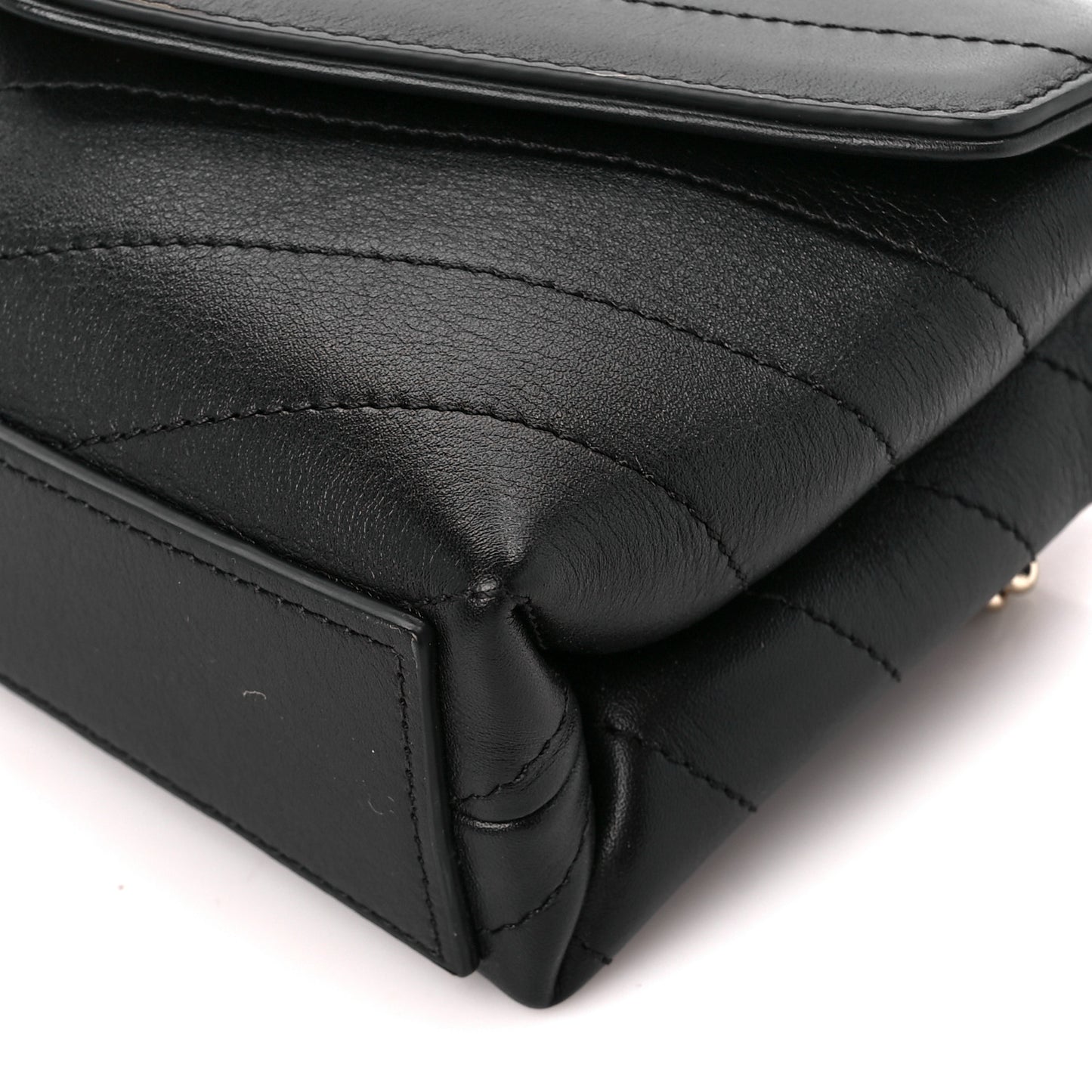 Calfskin Chevron Stitched Coco Waist Bag Black