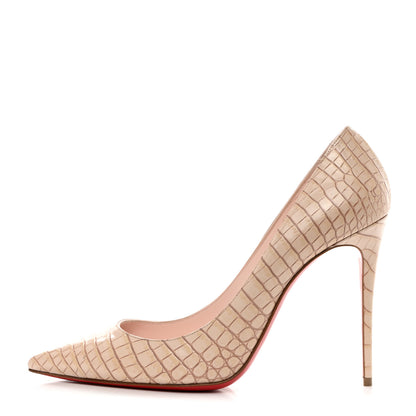 Christian Louboutin CHRISTIAN LOUBOUTIN Calfskin Crocodile Embossed Kate 100 Pumps 39.5 Leche 1 of 8
