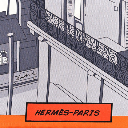 Hermes Silk Space Shopping Au Faubourg Scarf 90 Gris Black Orange 2 of 3
