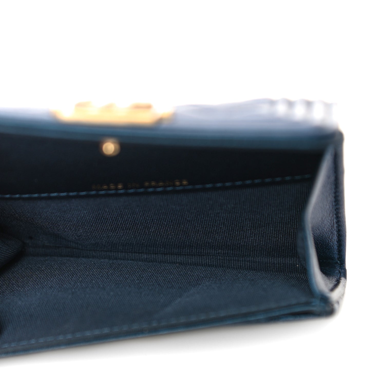 Metallic Lambskin Quilted Boy Flap Card Holder Blue