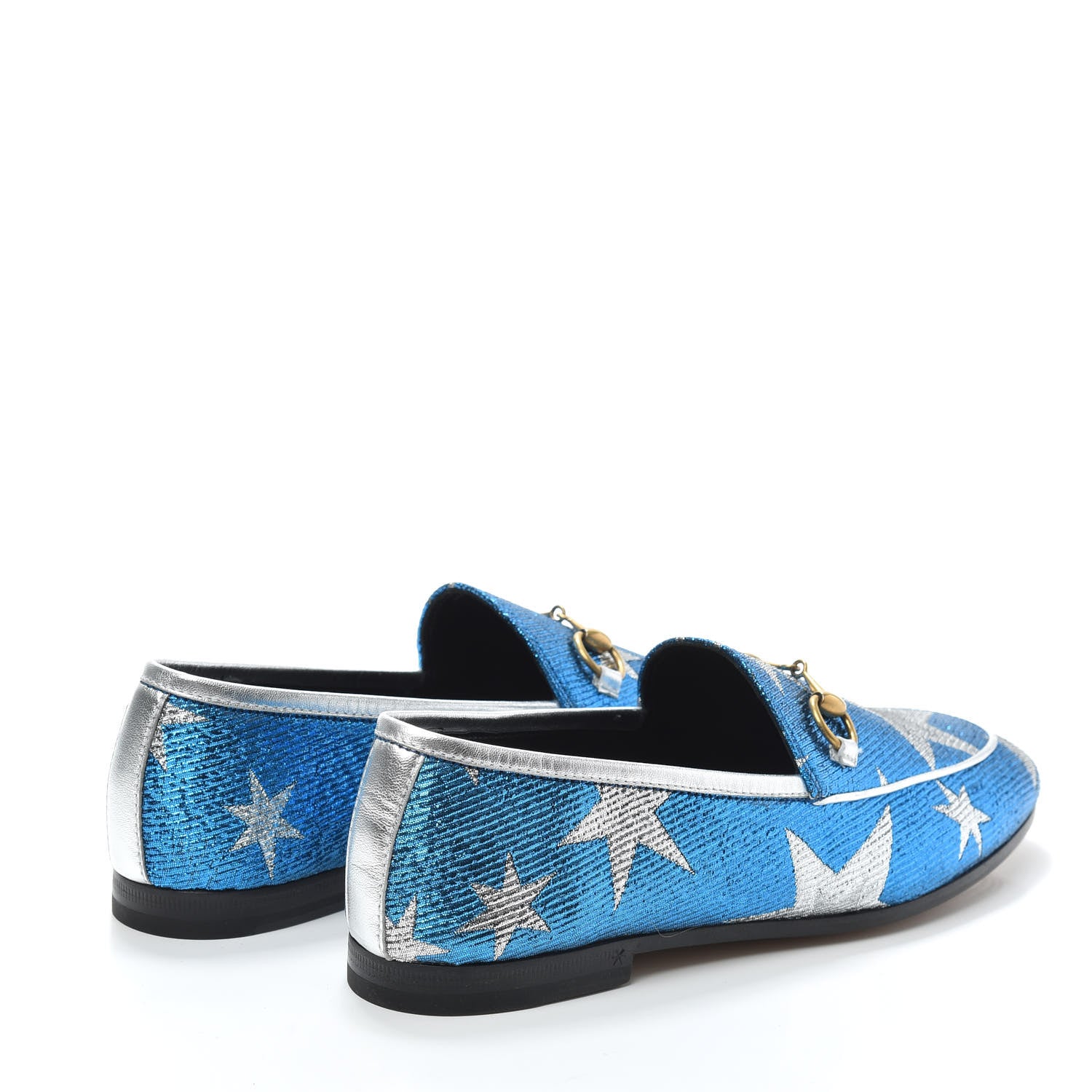 Gucci Lurex Calfskin Starry Sky Womens Jordaan Loafers 36 Bluette Silver 4 of 7