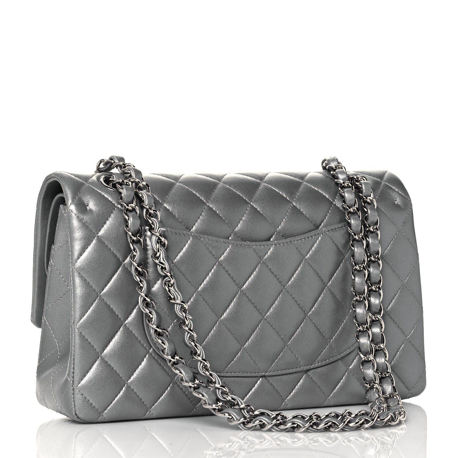 Chanel Metallic Lambskin Quilted Medium Double Flap Silver 3 of 14