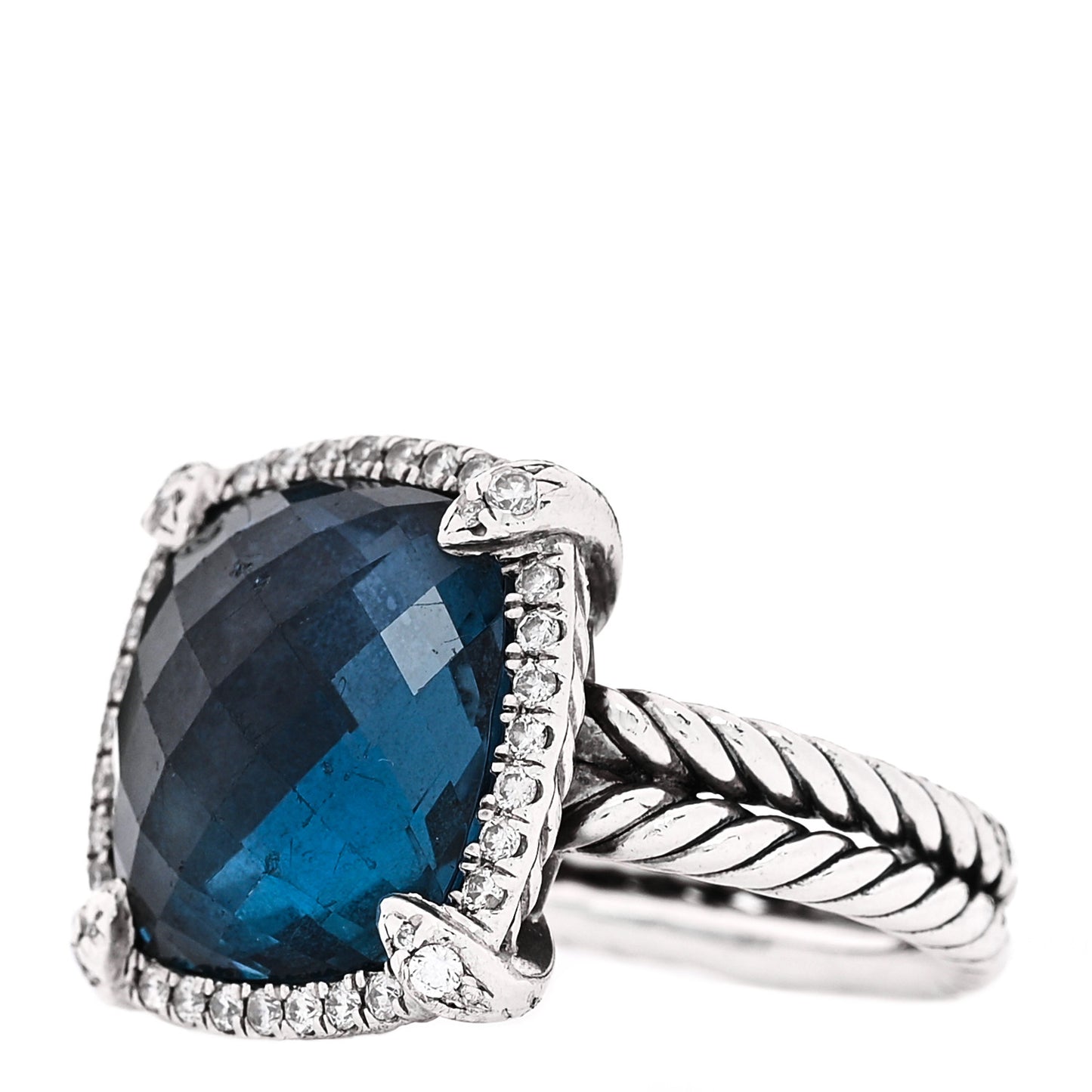 Sterling Silver Diamond Hampton Blue Topaz 14mm Chatelaine Pave Bezel Ring 53 6.5