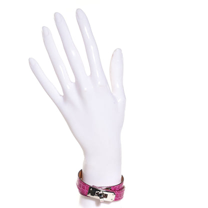 Hermes Shiny Alligator Kelly Double Tour Bracelet Rose Scheherazade Small 2 of 8