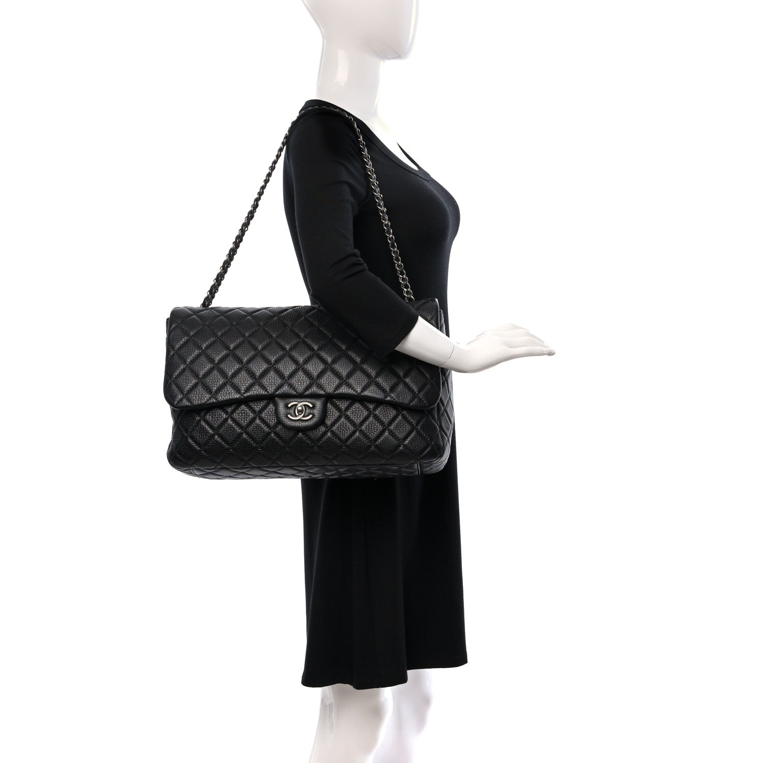 Chanel Grained Calfskin Quilted Small XXL Travel Flap Bag Black 2 of 8