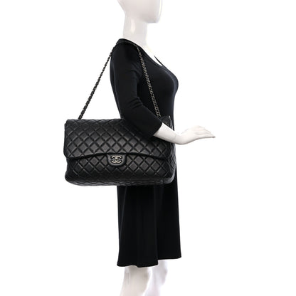 Chanel Grained Calfskin Quilted Small XXL Travel Flap Bag Black 2 of 8