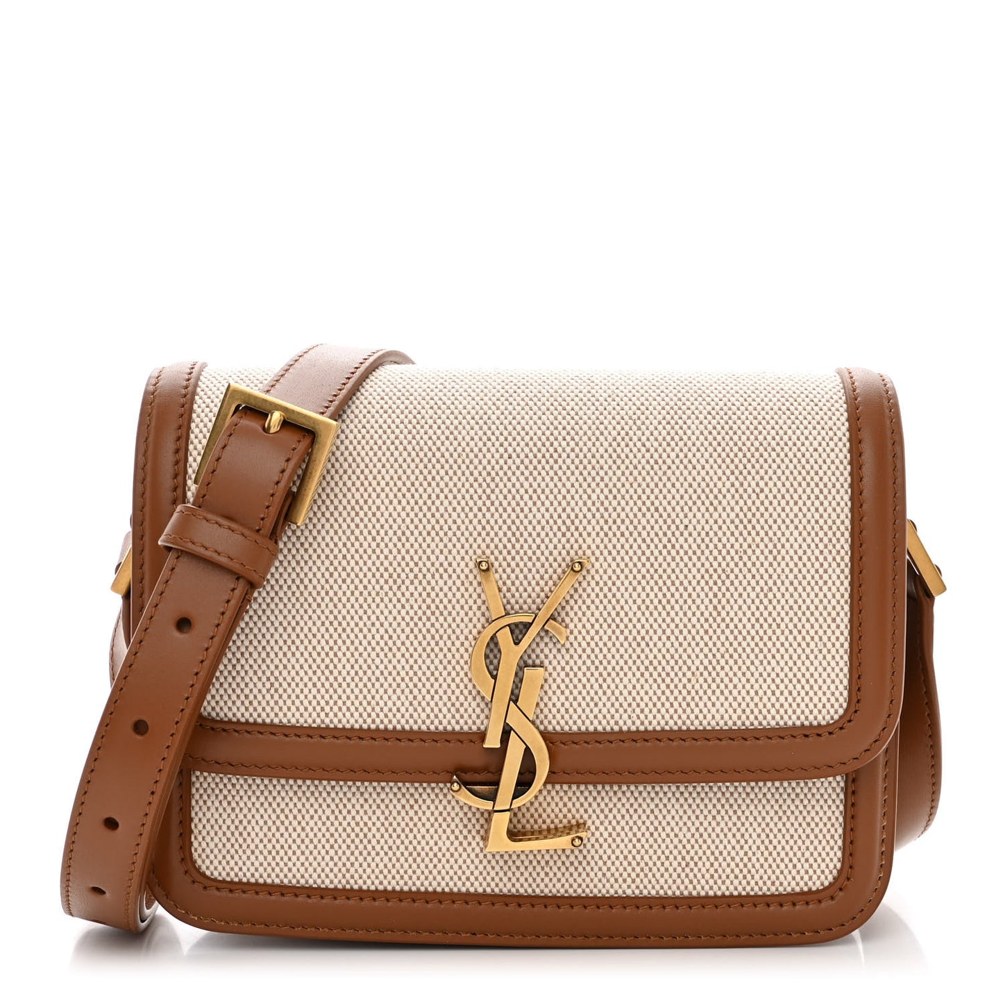 Canvas Calfskin Small Solferino Satchel Beige Brick