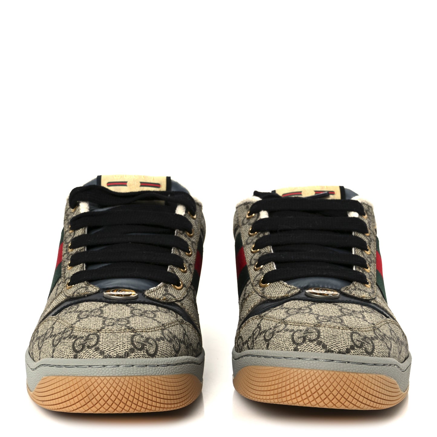 GG Supereme Monogram Miro Soft Calfskin Web Mens Screener Sneakers 8.5 8.5 Beige Ebony Black New Platinum