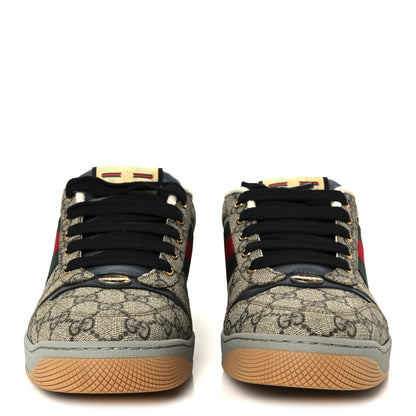 Gucci GG Supereme Monogram Miro Soft Calfskin Web Mens Screener Sneakers 8.5 8.5 Beige Ebony Black New Platinum 3 of 11