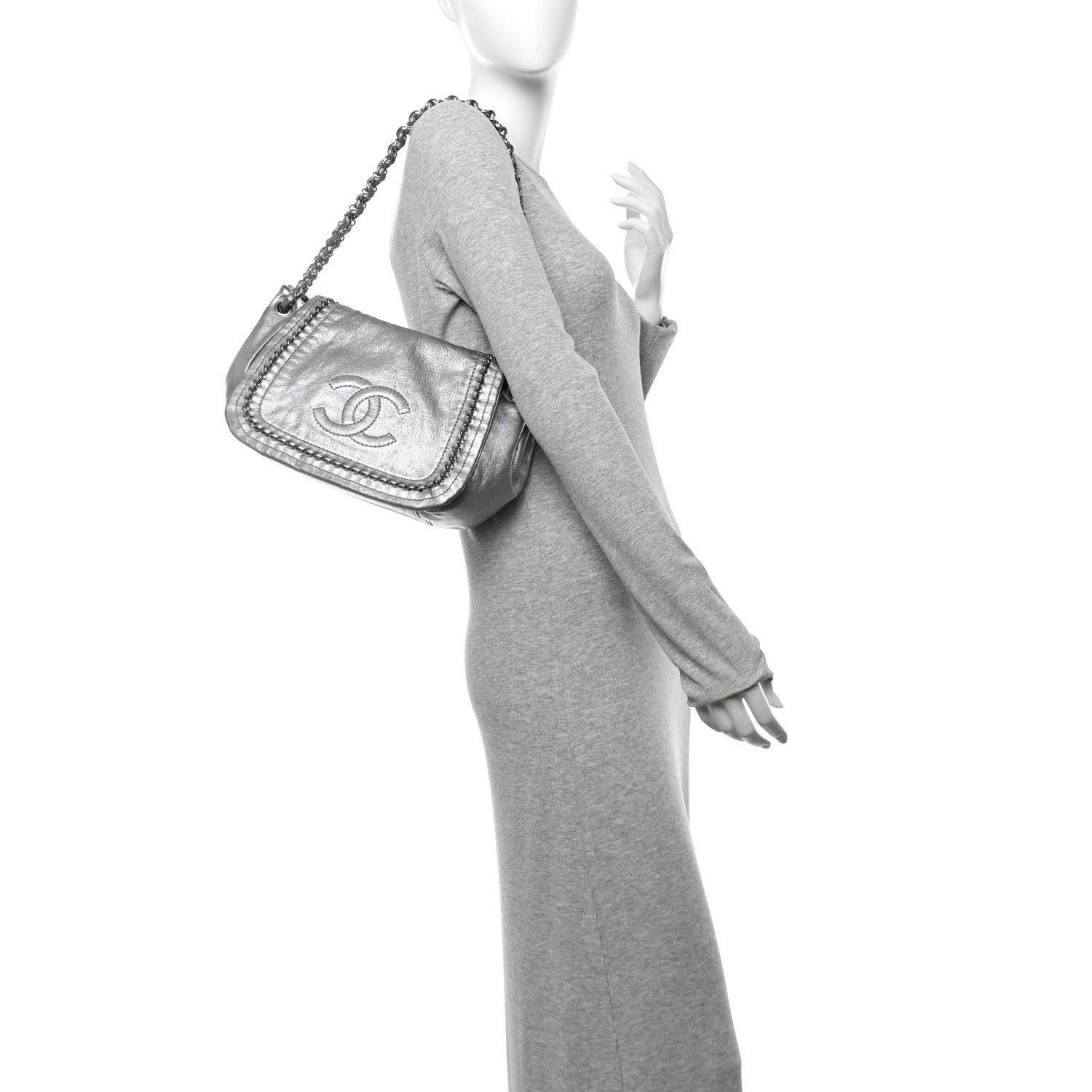 Chanel Metallic Deerskin Luxe Ligne Flap  Silver 2 of 12