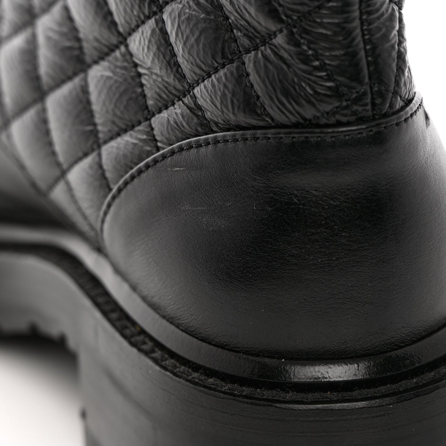 Shiny Calfskin Quilted Lace Up Combat Boots 38 Black